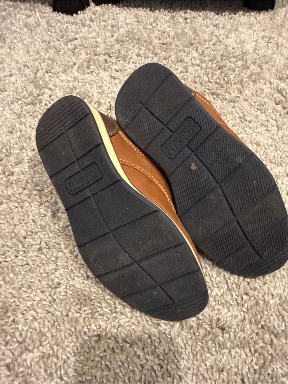 Boy's Tan Leather Derby Shoes with Navy Laces